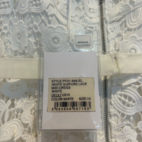Self-Portrait White Guipure Lace Midi Dress NWT Size 10 - Picture 9 of 10